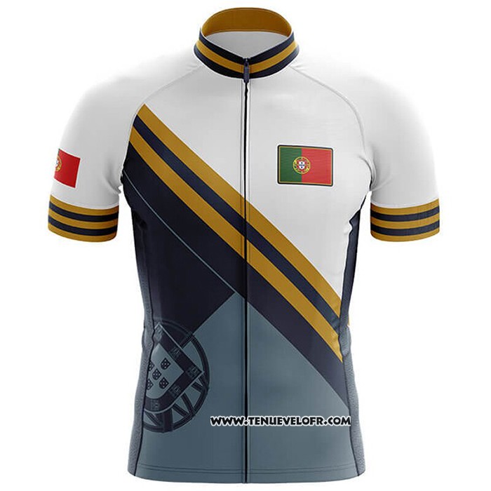 2020 Maillot Ciclismo Champion Portugal Bleu Clair Jaune Manches Courtes et Cuissard
